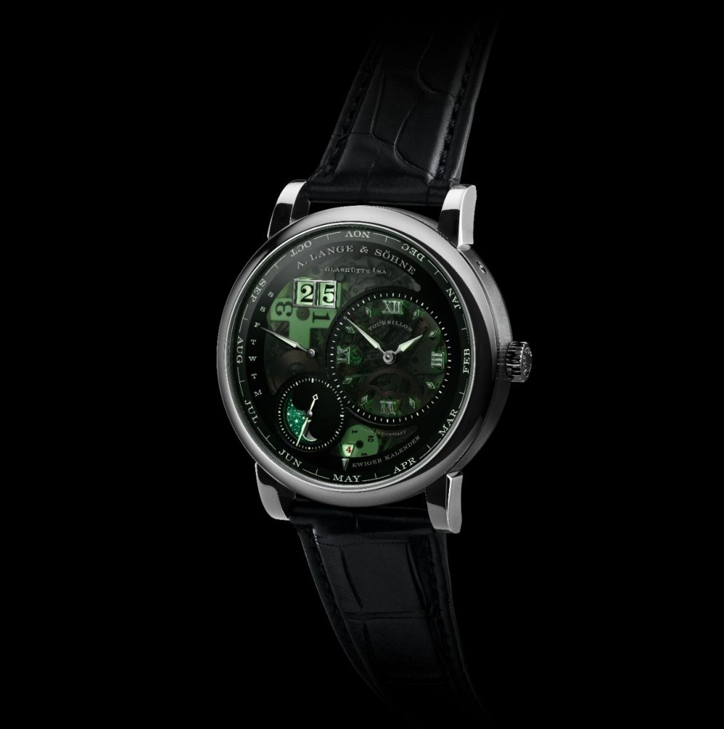 The A. Lange & Söhne Lange 1 Tourbillon Perpetual Calendar is housed in a 41.9mm platinum case