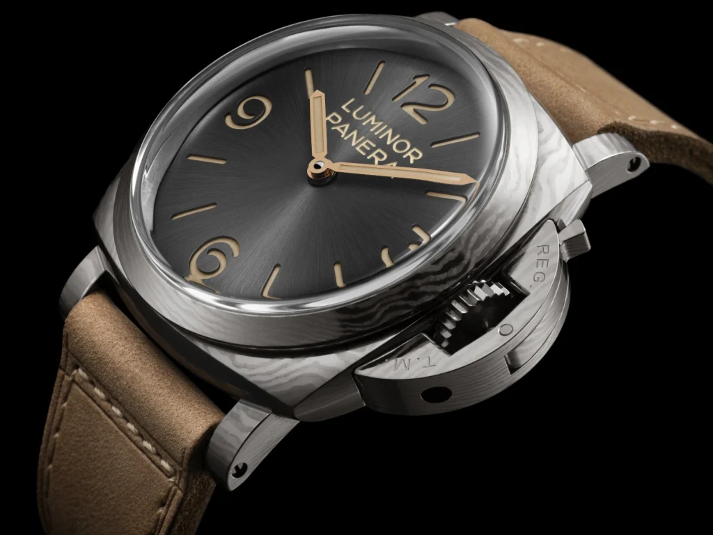 The 47mm case is crafted in forged titanium, extending across the bezel and the signature crown-protecting bridge