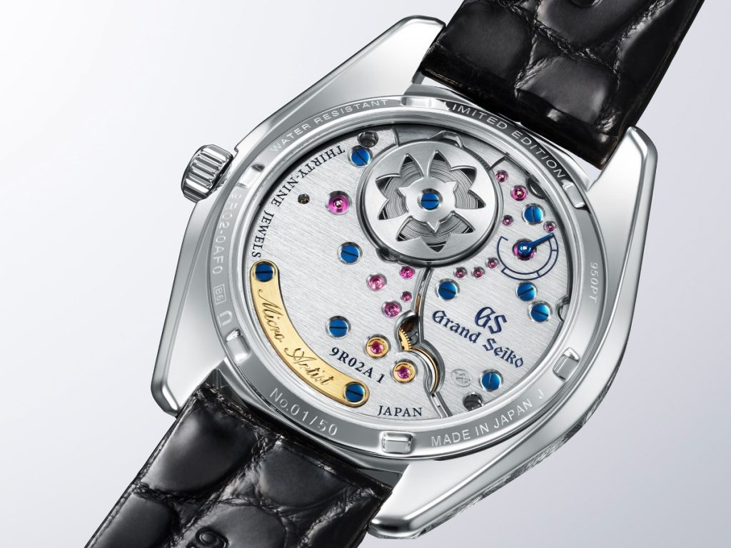 Powering this piece is the manual-winding Spring Drive Caliber 9R02