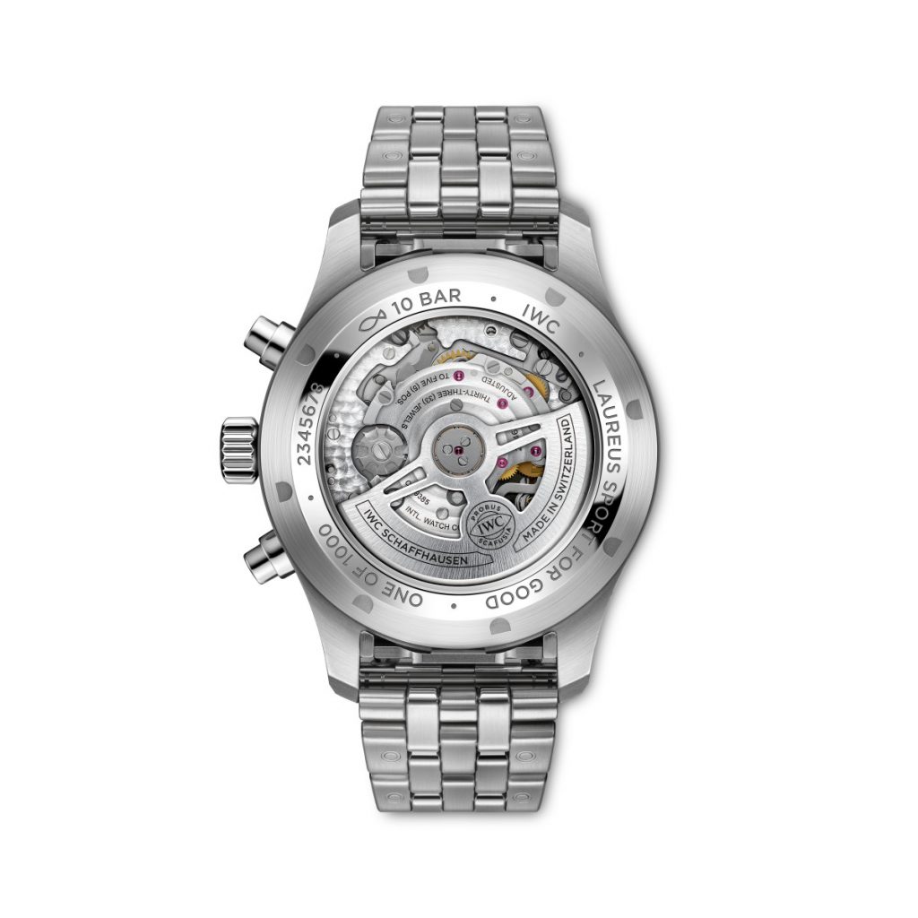This chronograph is powered by the IWC-manufactured 69385 calibre with a classic column-wheel design