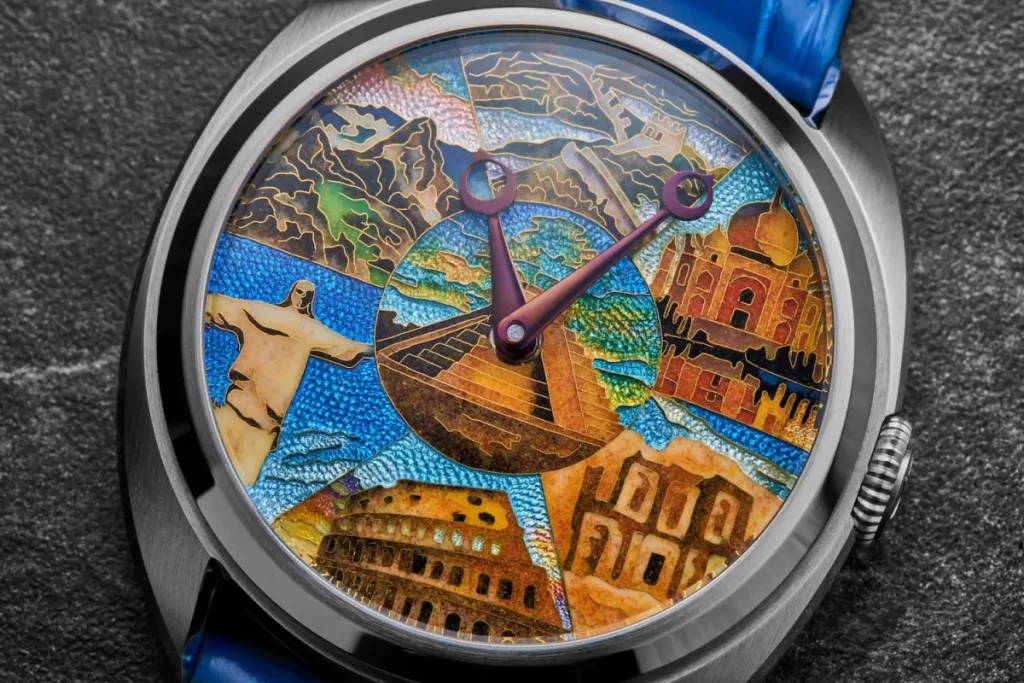 Pisces is deeply artistic, and enamel finishing transforms the dial into a canvas