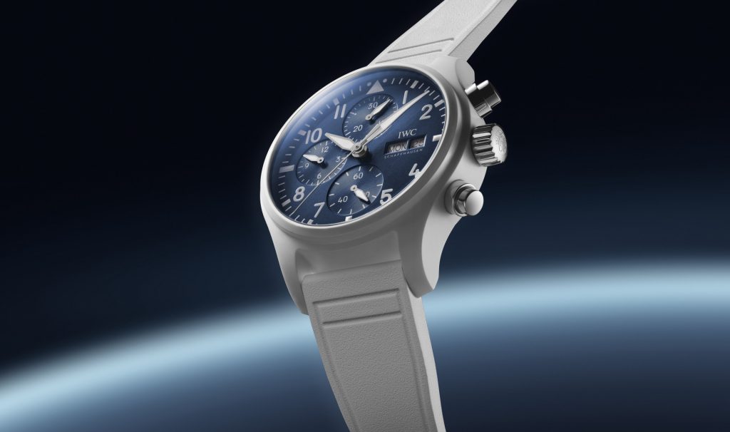 The Pilot’s Watch Chronograph 41 Le Petit Prince (Ref. IW389410) is housed in a 41 mm c