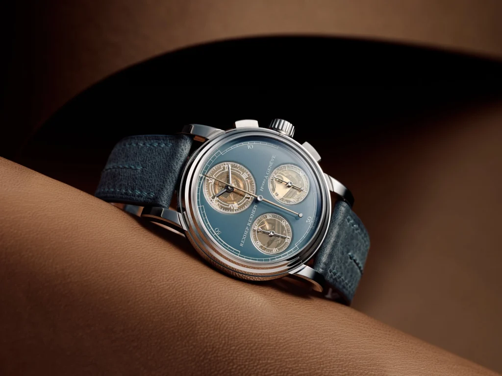 Handmade and inspired by refined mid-century design, the case features a double-stepped bezel