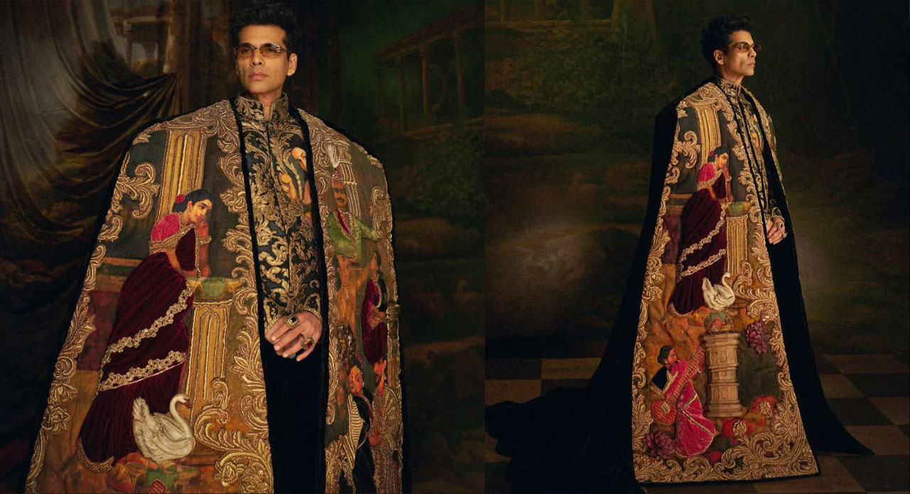 Karan Johar Becomes A Walking Raja Ravi Varma Exhibit In 6-Foot Hand-painted Cape For His Met Debut