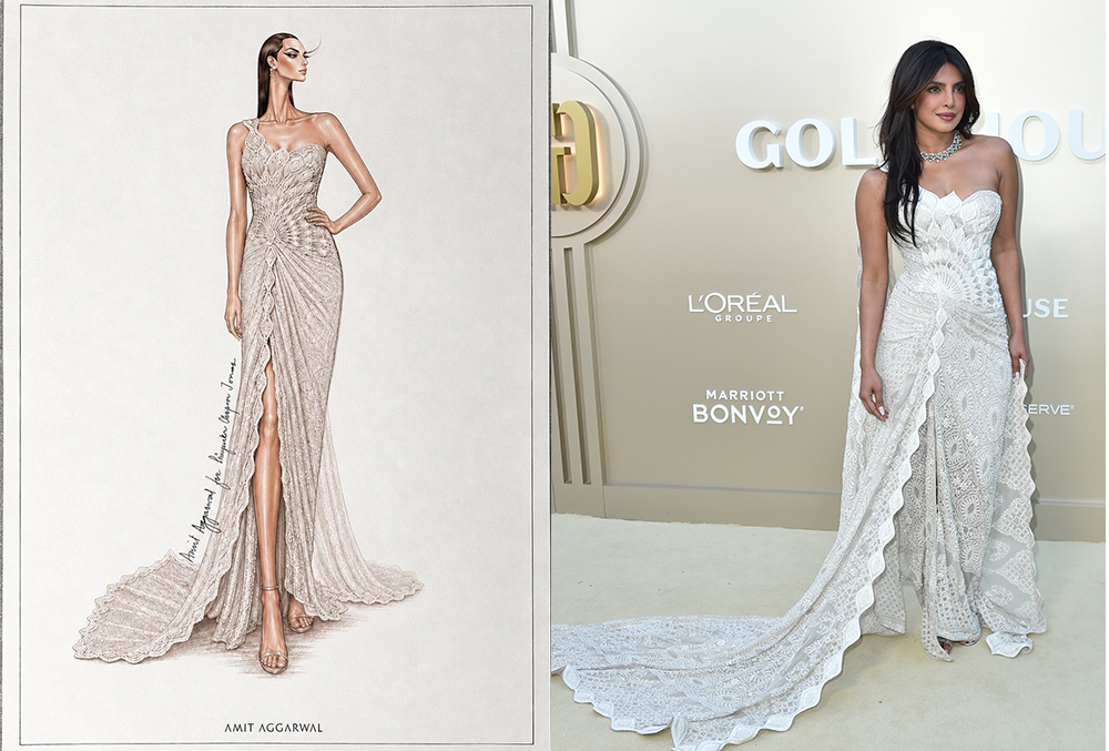 priyanka chopra celebrates 25 years, priyanka chopra amit aggarwal saree-gown, amit aggarwal, amit aggarwal priyanka chopra