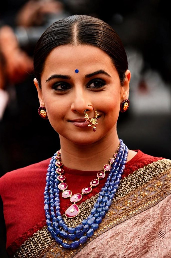 Vidya Balan Cannes traditional jewelry look, alia bhatt wears haathphool and nath, Vidya Balan cannes, Sonam Kapoor cannes nath, 