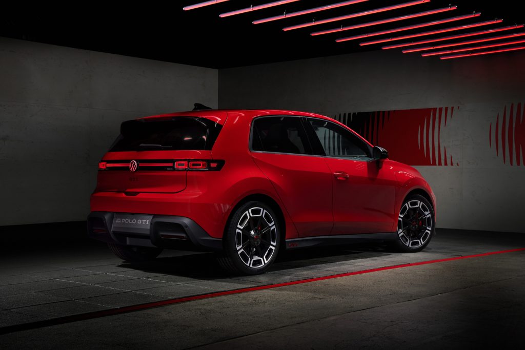 Red stitching, tartan-inspired seat upholstery, sports seats with integrated GTI logos