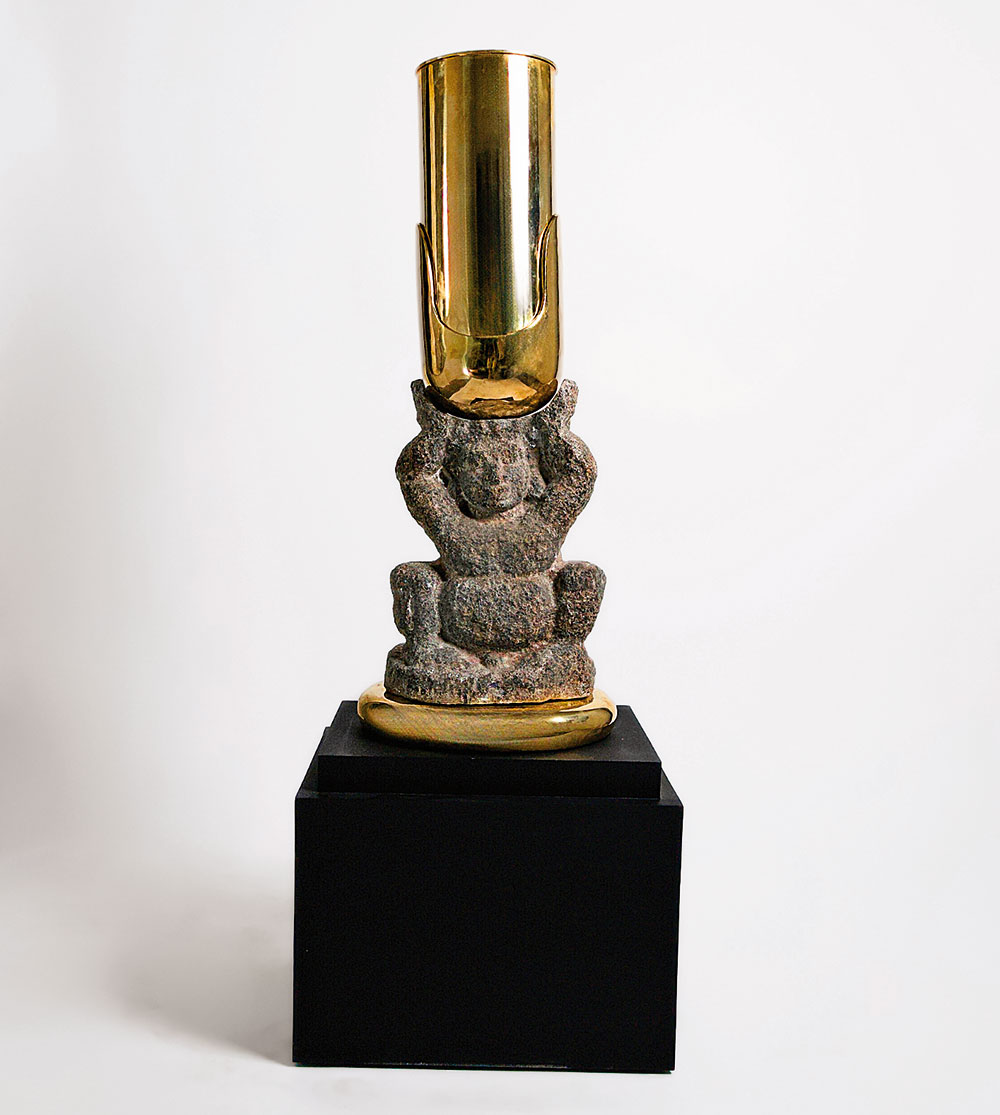 Sthir holds stone and metal in quiet balance