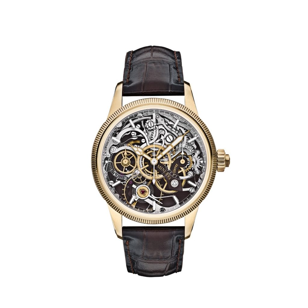 Turning the watch over reveals a solid yellow-gold caseback engraved with an image