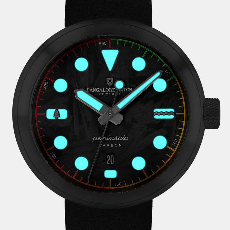 The Peninsula Carbon houses its innovative dial inside a substantial 44mm case