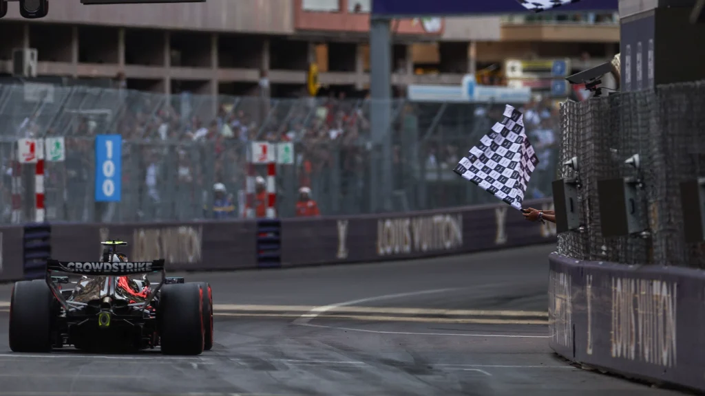Kimi Antonelli takes the chequered flag at the 2026 Monaco Grand Prix