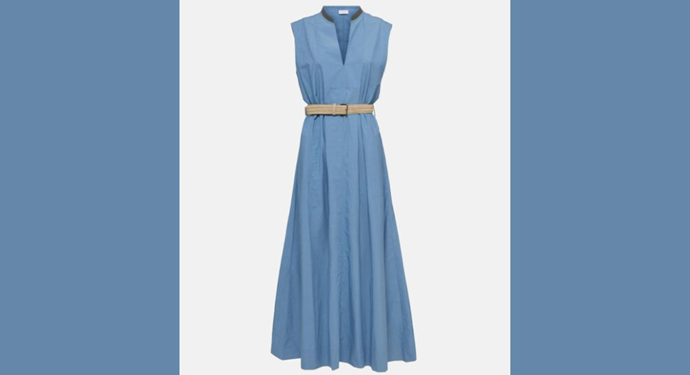 Brunello Cucinelli Embellished Cotton Poplin Maxi Dress