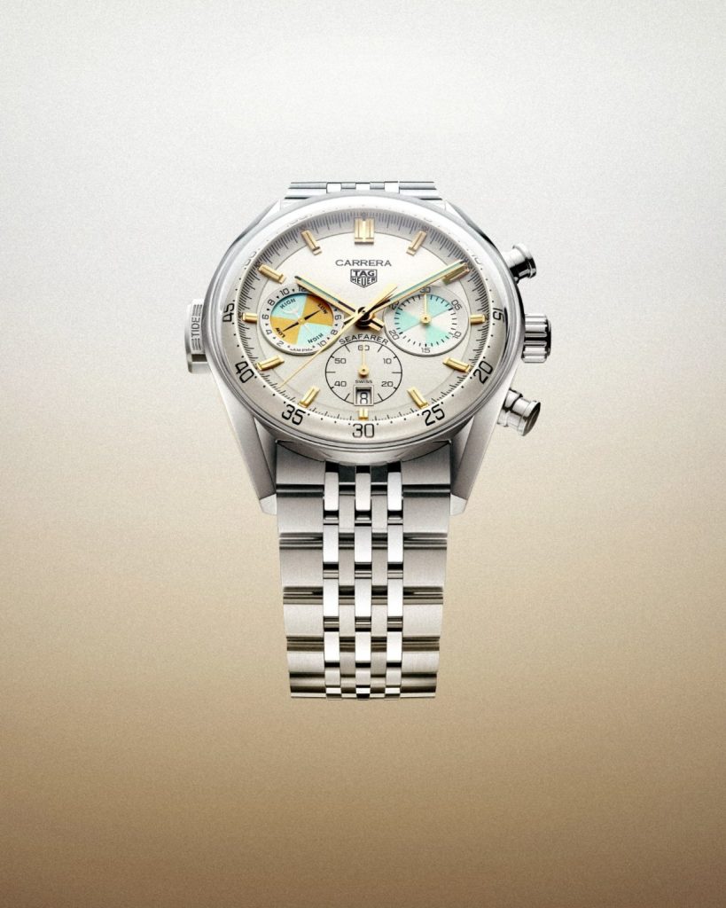 The 42mm finely brushed and polished steel case of the TAG Heuer Carrera Chronograph