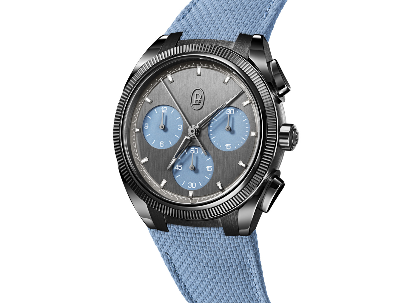 This timepiece pairs a futuristic 42.5mm Cermet case with a striking Mineral Blue and blackor satin finished dial