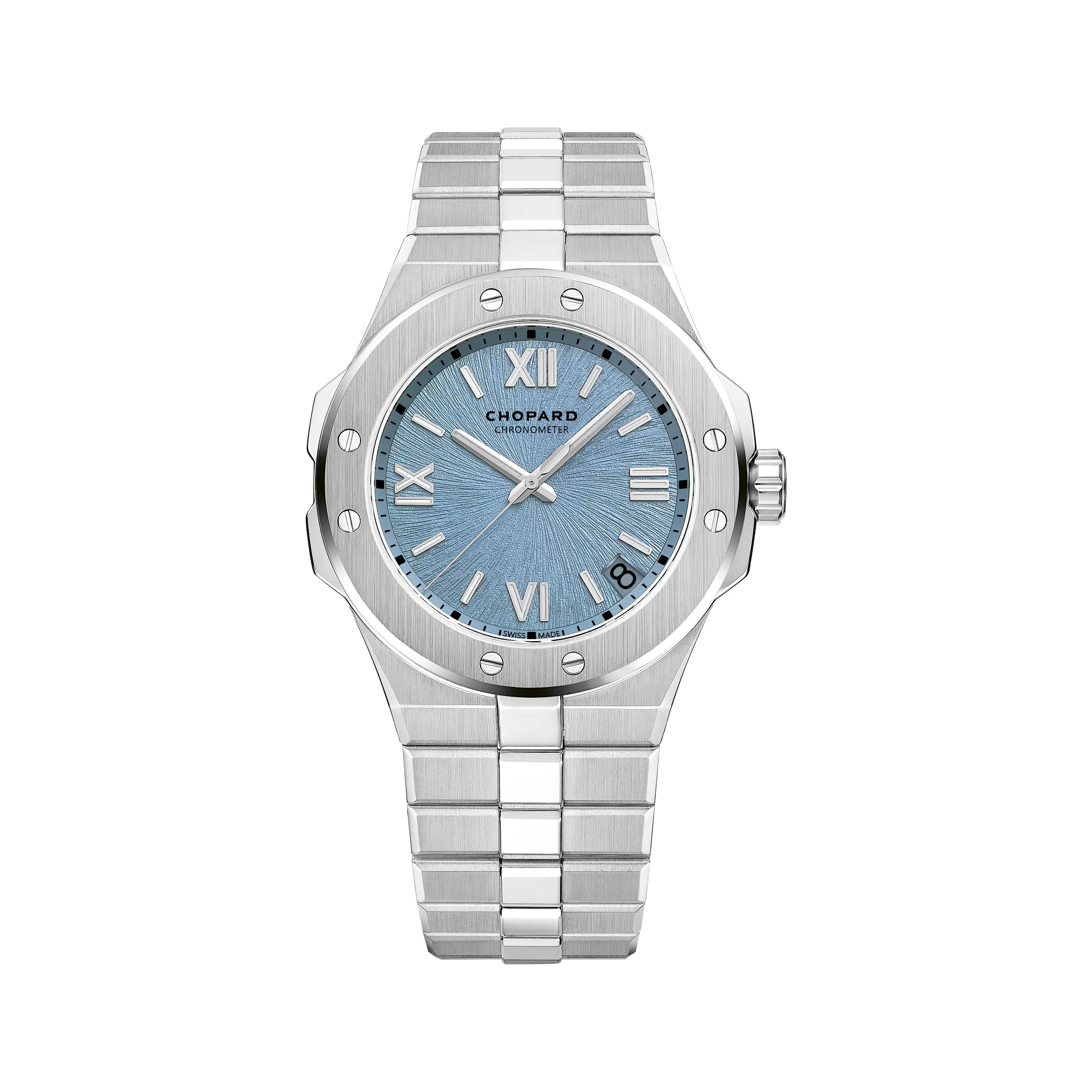 The Chopard Alpine Eagle takes on a distinctly Alpine character with a Rhone Blue dial housed in the brand’s proprietary Lucent Steel,