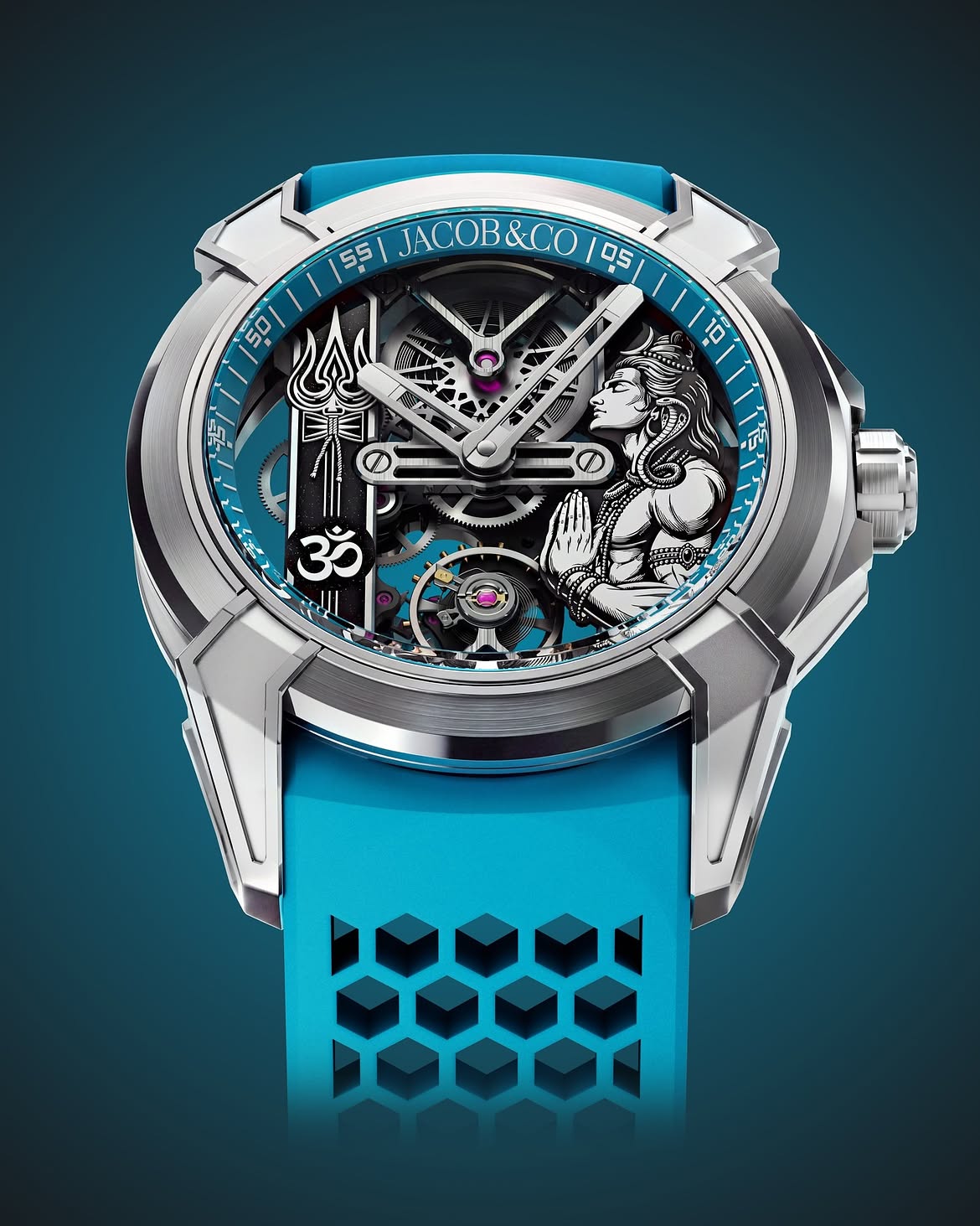 Housing all of this is a 44mm titanium case, chosen for the lightness the metal offers at scale