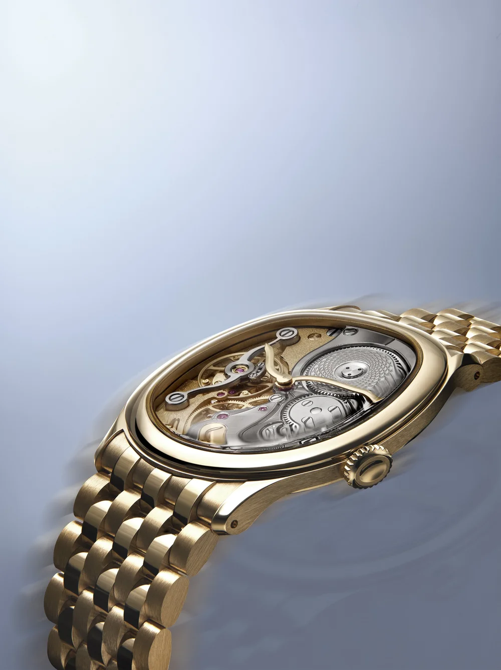 The novelty reimagines the dress watch from the inside out, its movement constructed upside-down and mirrored