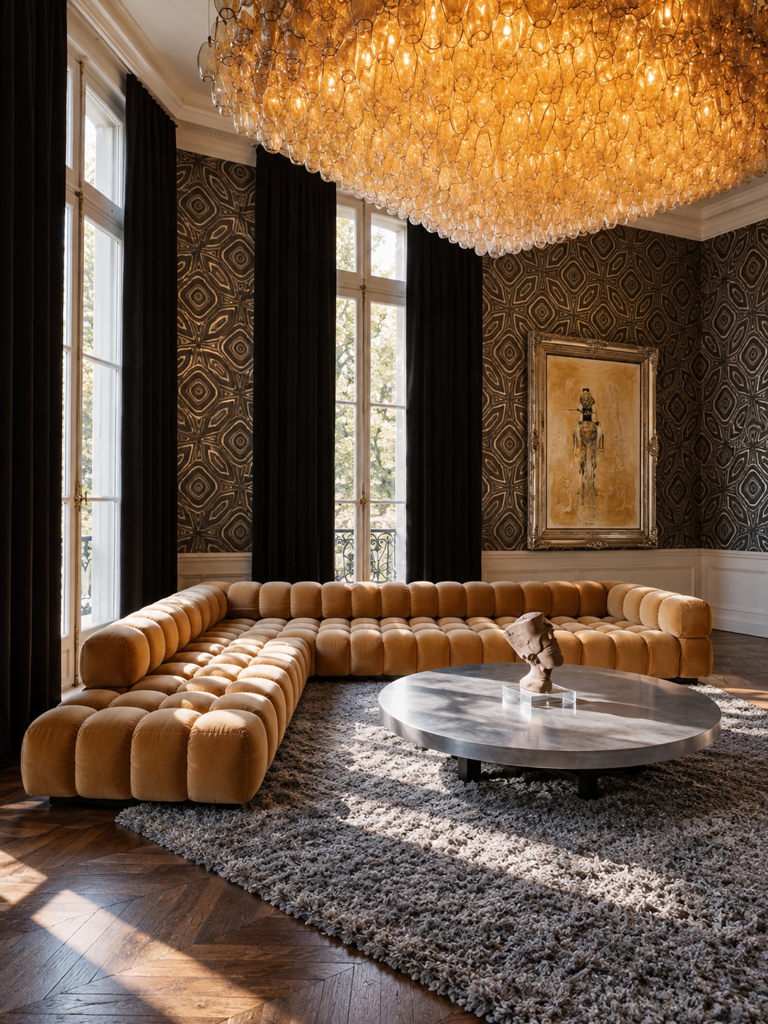 That tribute runs throughout the home, most visibly in the Roxie Room beside the grand salon