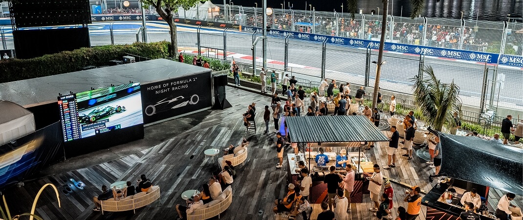 Sky View Pavilion delivers its Formula 1 hospitality experience from a spot between Turns 17 and 18, right at the base of the