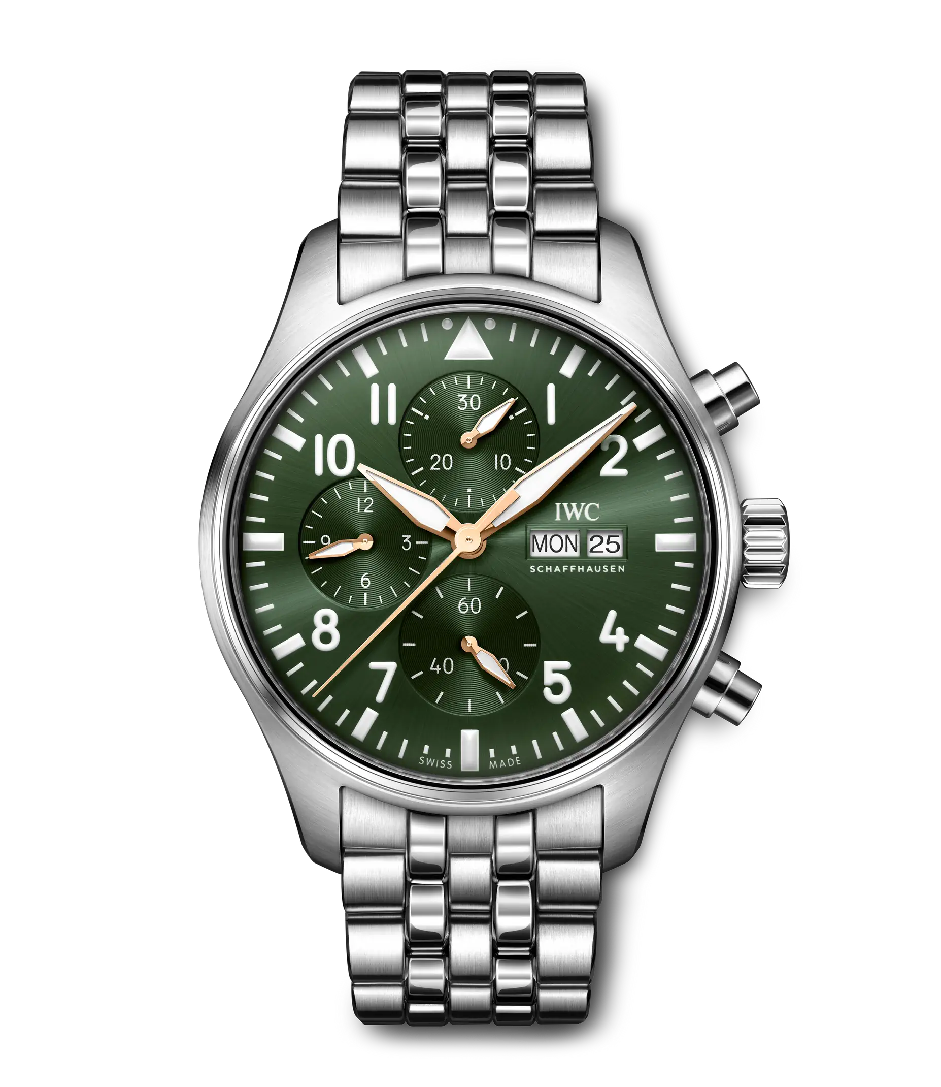 The IWC Pilot's Watch Chronograph wears its olive-green dial with the unmistakable conviction