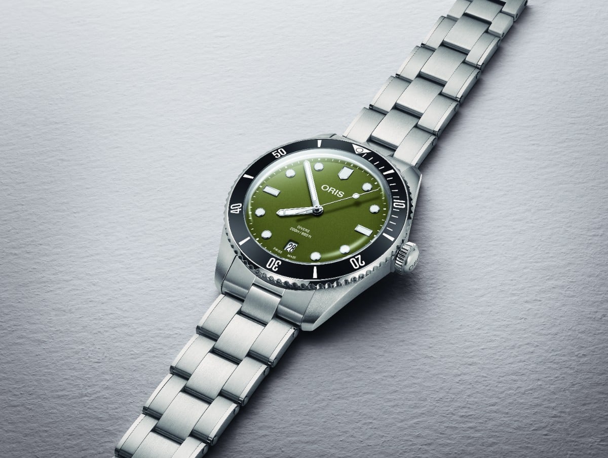 The Oris Divers Date carries its olive-green dial with echoes of vintage military equipment