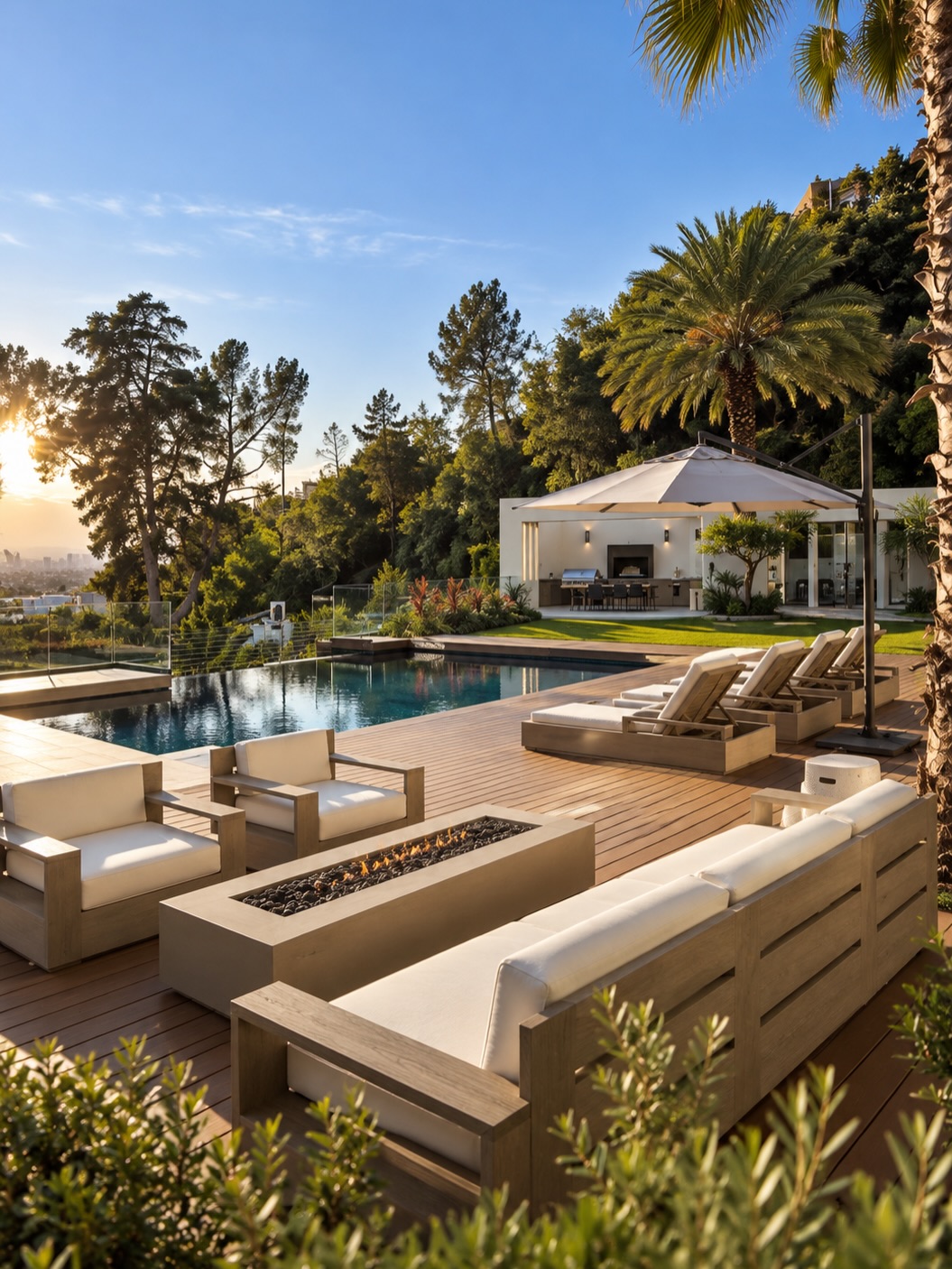 It is outside, however, where the property truly announces its intentions. An infinity-edge pool stretches toward the horizon