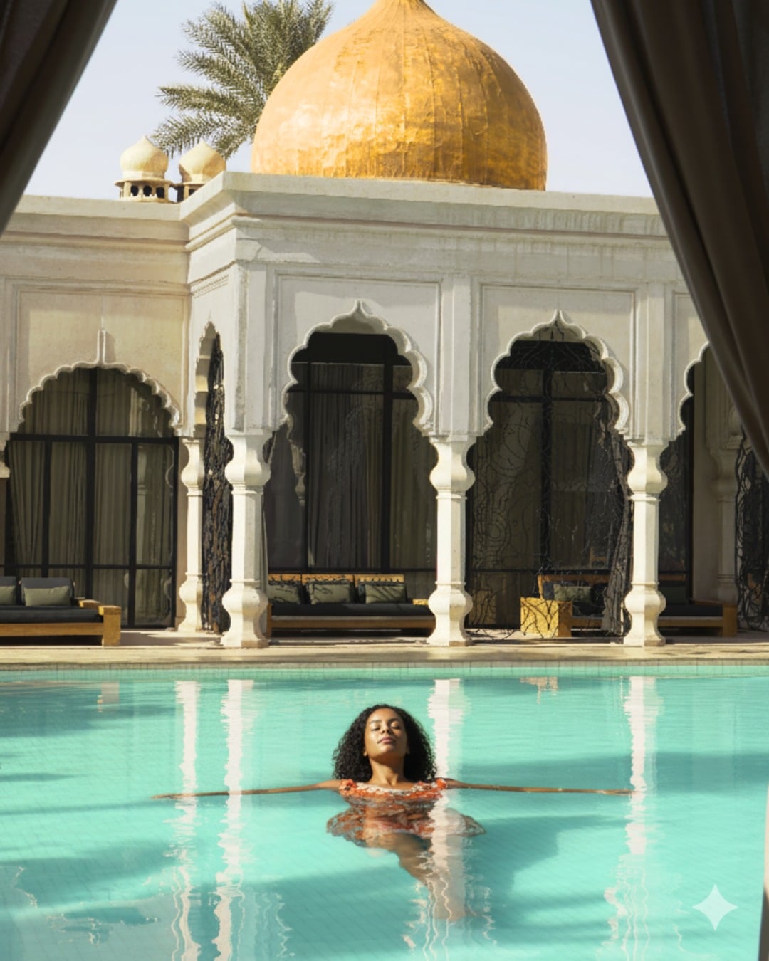 On the outskirts of Marrakech, Palais Namaskar unfolds across sprawling grounds defined by still reflecting pools