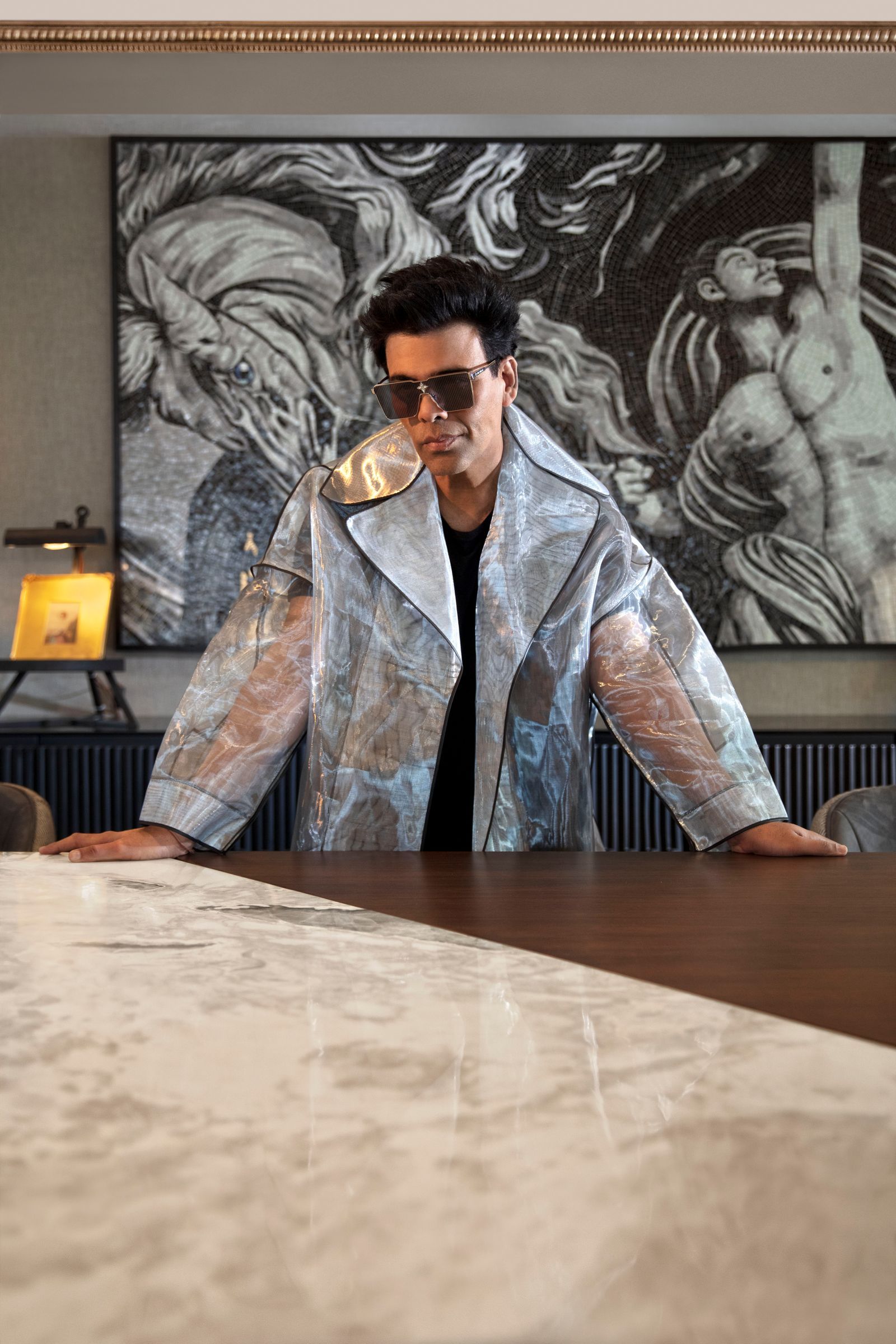 If the living room expresses Johar's theatrical side, his expansive walk in wardrobe speaks to another