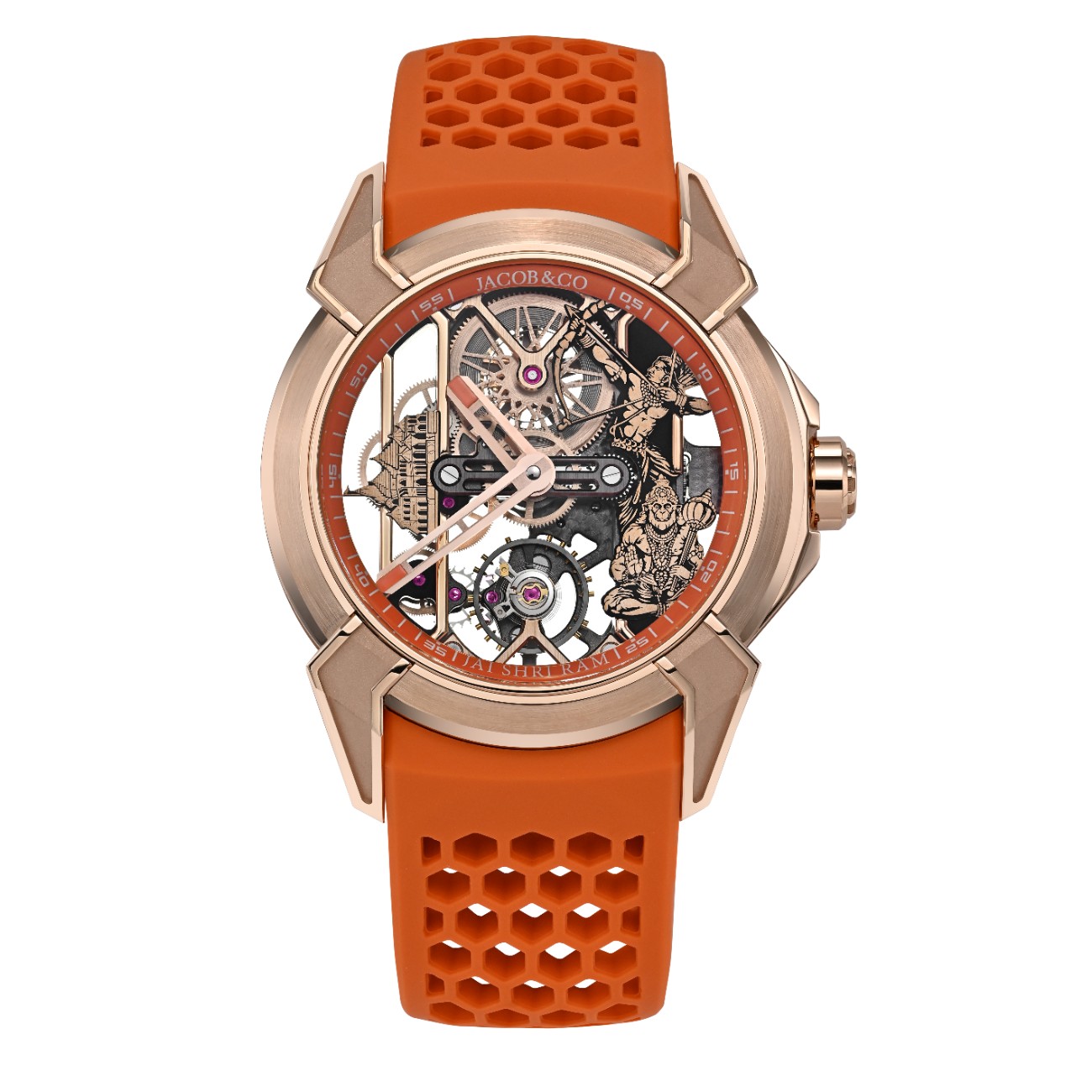 The watch belongs to Jacob & Co.'s Epic X collection, introduced in 2015 and distinguished by its bold case