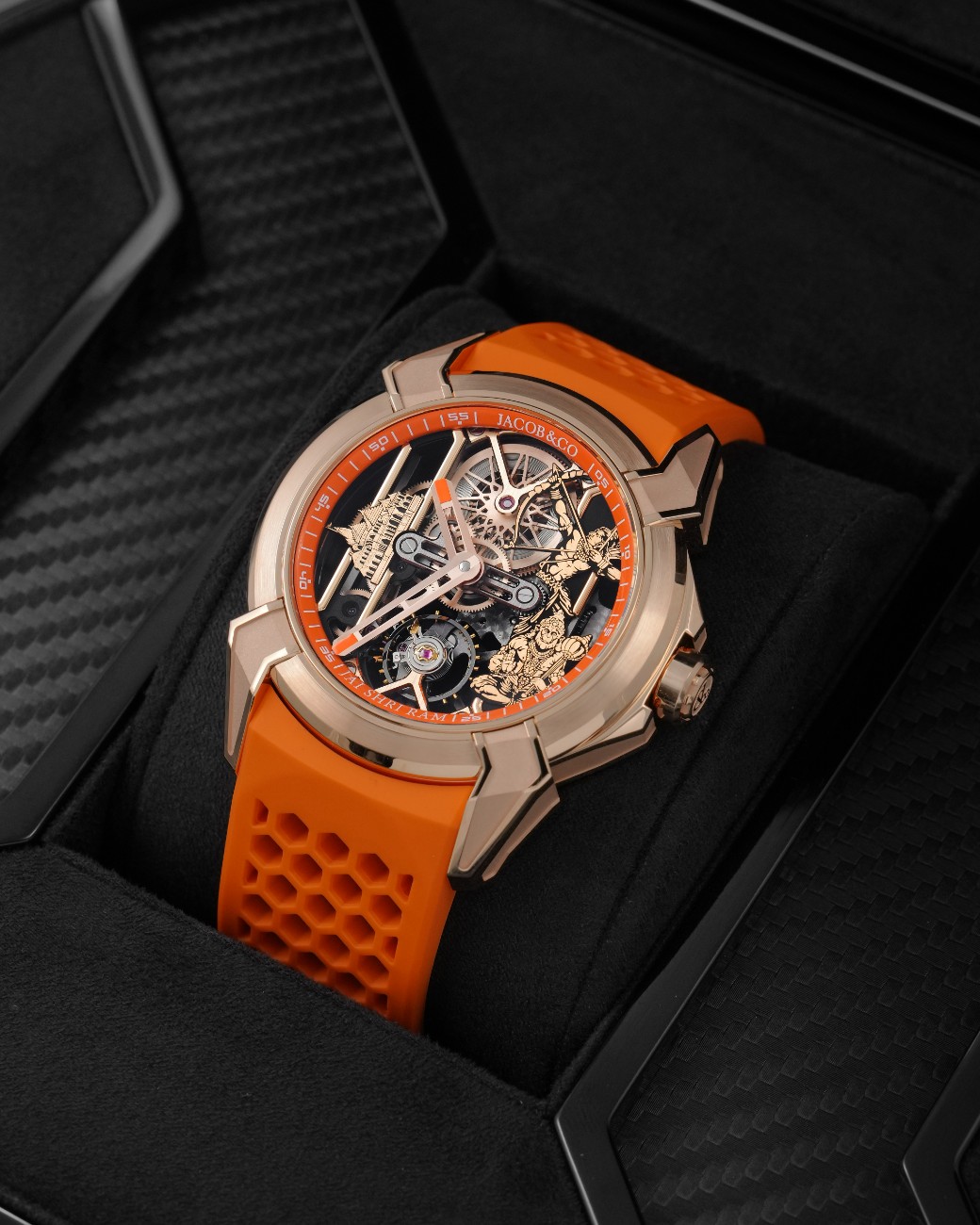 The defining feature of this edition is its skeletonised dial, which reveals the mechanical movement