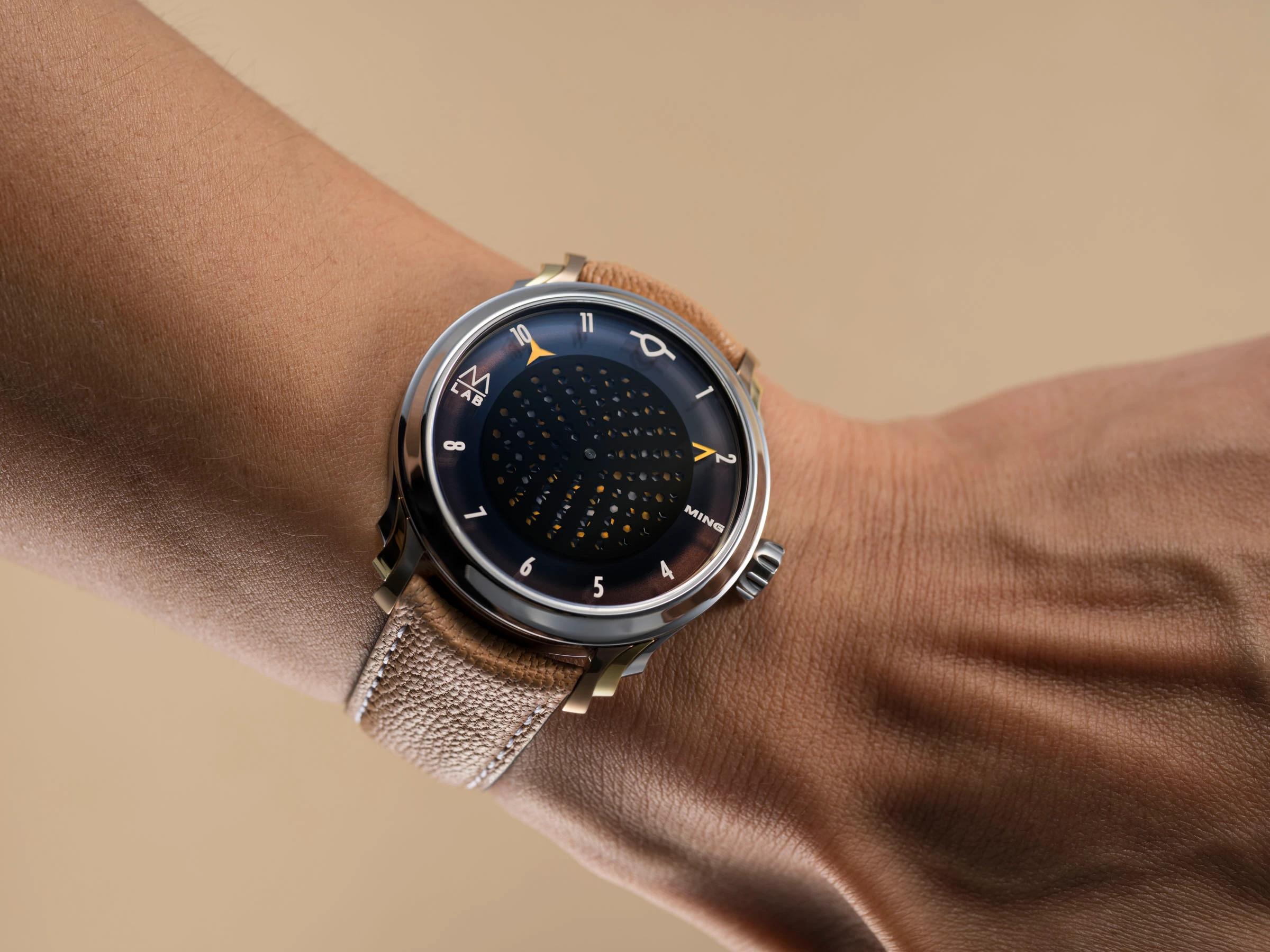 The MING and Massena LAB collaboration features a 40mm Grade 5 titanium case measuring