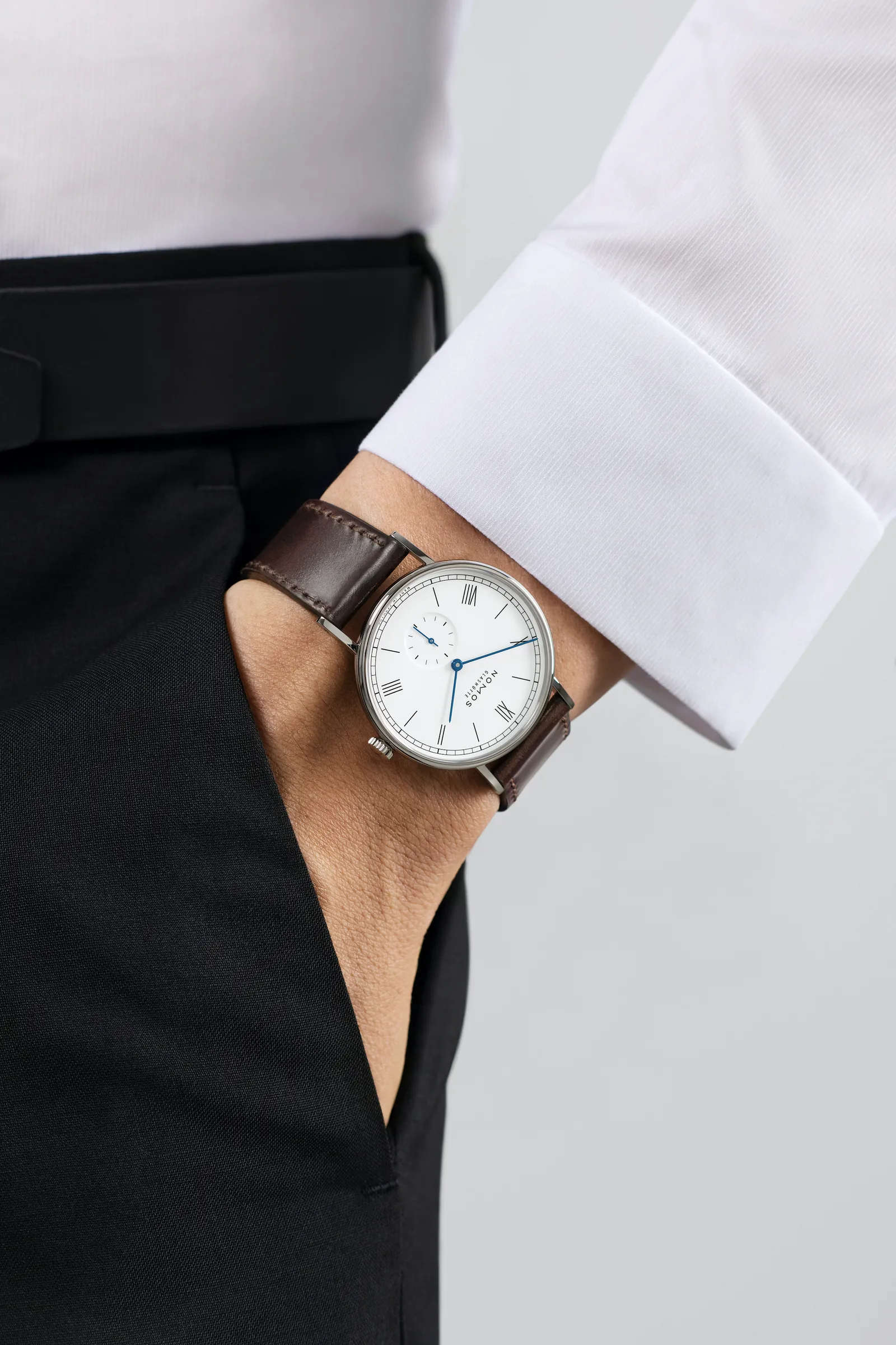 Priced at INR 2.45 lakhs (approx., the NOMOS Glashütte Ludwig 38 features a refined stainless steel case
