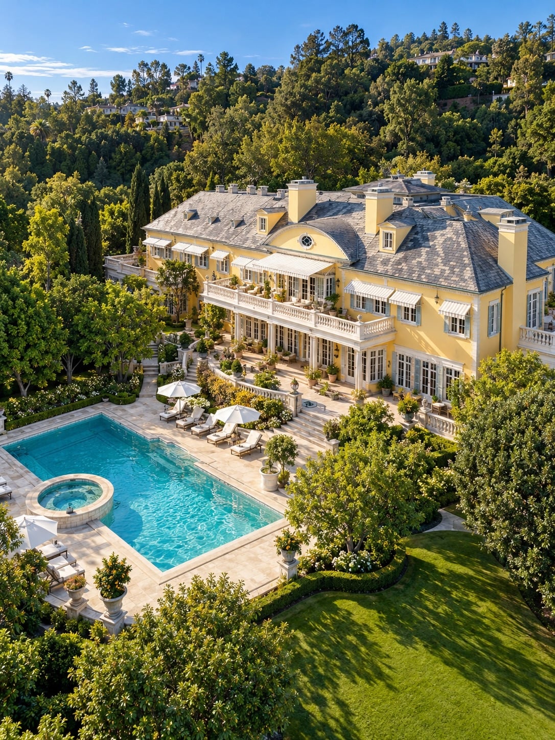 Designed by Richard Landry, the main residence spans approximately 28,000 square feet,