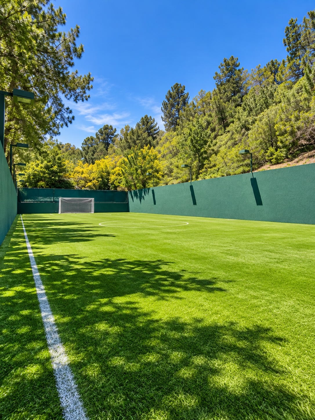 Outside, landscaped gardens surround a swimming pool and spa, giving the property a resort-like calm.